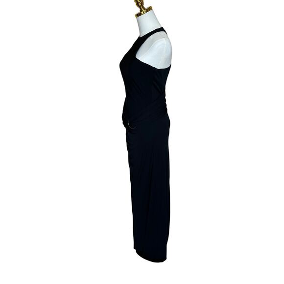 Halston Black Tank Gown Size 8 Cocktail Bodycon Halter Chic Maxi Dress $545 Flaw - Picture 7 of 10